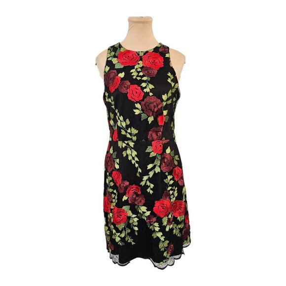 Betsy Johnson Black Floral Embroidered Dress Sz 8 - Picture 2 of 13